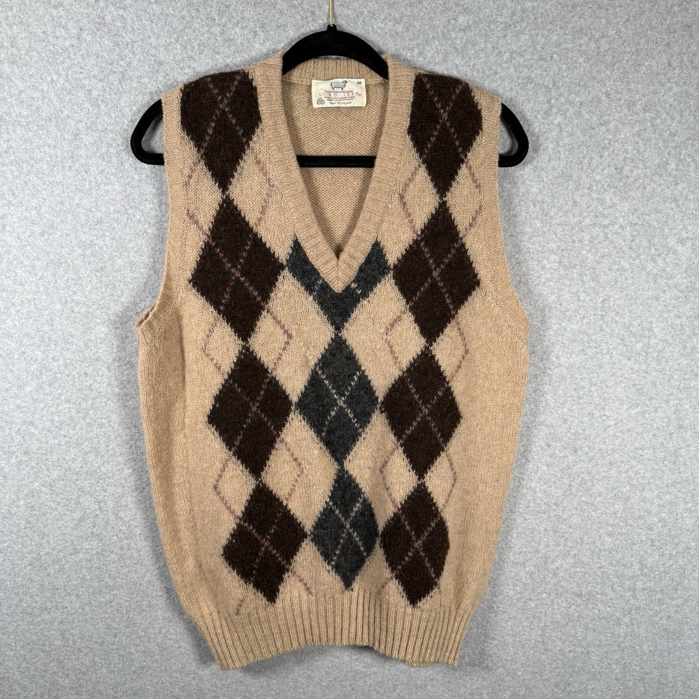 Lord Jeff Vest Mens Small Shetland Wool Sweater Argyle Vintage